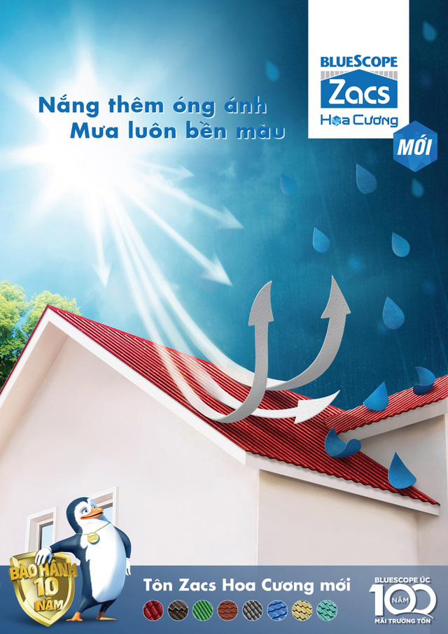 Tôn Zacs Hoa Cương tích hợp công nghệ Eco-Cool giúp giảm nhiệt ngôi nhà 5 độ C